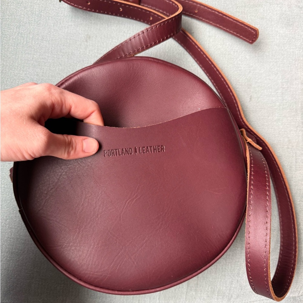 Portland Leather Round Crossbody Bag in Burgundy - Picture 6 of 8